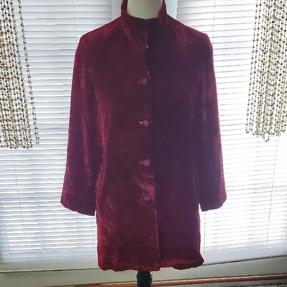 Elegant Women's Velvet Jacket - Rich Burgundy - Picture 1 of 4